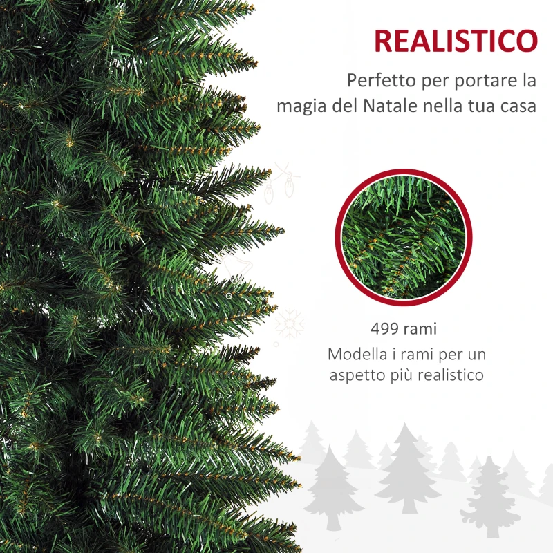 HOMCOM Albero di Natale Slim Artificiale 210 cm con Rami Realistici, Albero di Natale Alto e Stretto con Base Pieghevole, Verde