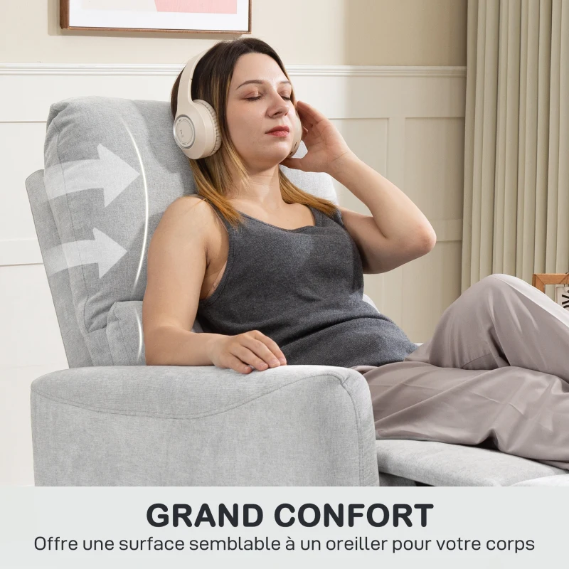 HOMCOM Recliner chair manual relax recliner with adjustable backrest & footrest, padded seat, linen fabric, grey