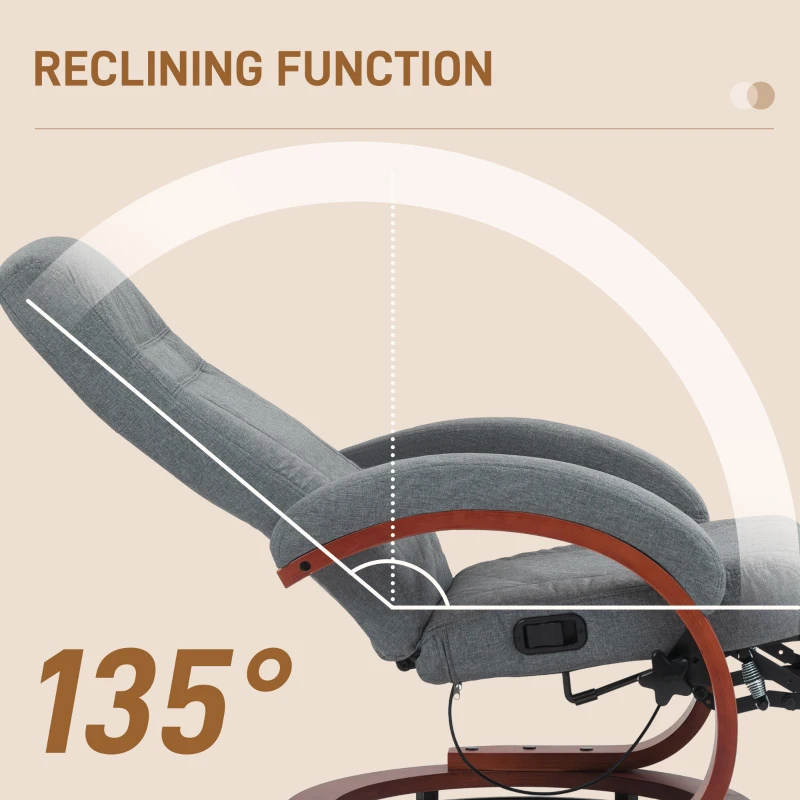 HOMCOM 135° Manual Reclining Swivel Chair, with Footrest - Grey