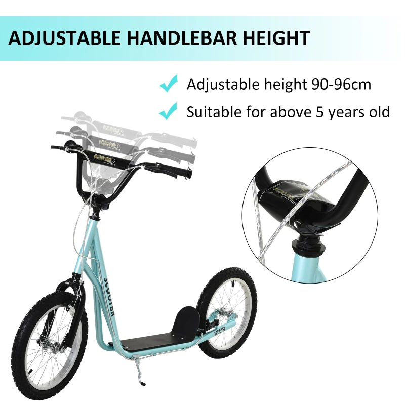 HOMCOM Teen Kids Stunt Scooter Children Kick Scooter Adjustable Handlebar 2 Brakes Ride On 16 Inch