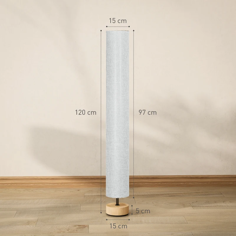 HOMCOM Floor Lamp for Living Room, 47" Modern Standing Lamp with Linen Shade, Wooden Base, Grey
