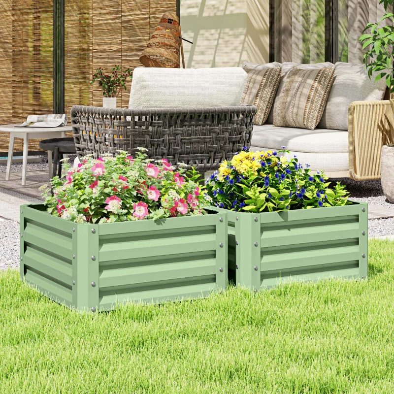 Outsunny Set of Two 60 x 60cm Steel Planter Boxes - Light Green