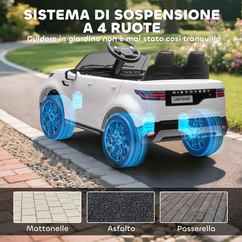 AIYAPLAY Macchina Elettrica per Bambini Licenza Land Rover con Fari LED, Clacson e Telecomando, 105x68.5x58 cm, Bianco