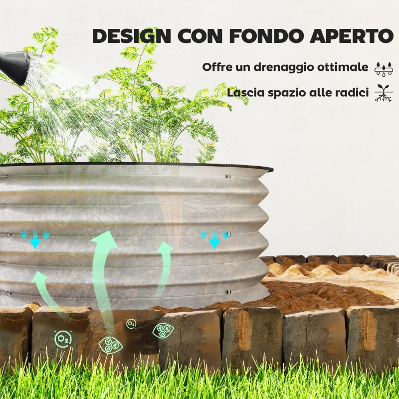 Outsunny Set di 2 Letti per Orto Rialzati in Acciaio Galvanizzato con Fondo Aperto, Ø60x30cm, Argento