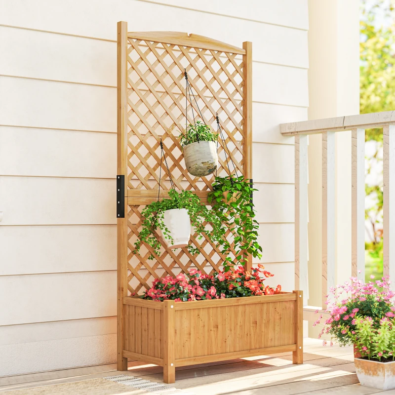 Outsunny Floreira de Jardim com Treliça Caixa de Plantio com Suporte para Plantas Trepadeiras 90x45x180cm Madeira