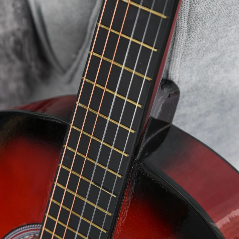 HOMCOM 36" 3/4 Beginner Acoustic Guitar Set, with Protective Case, Red