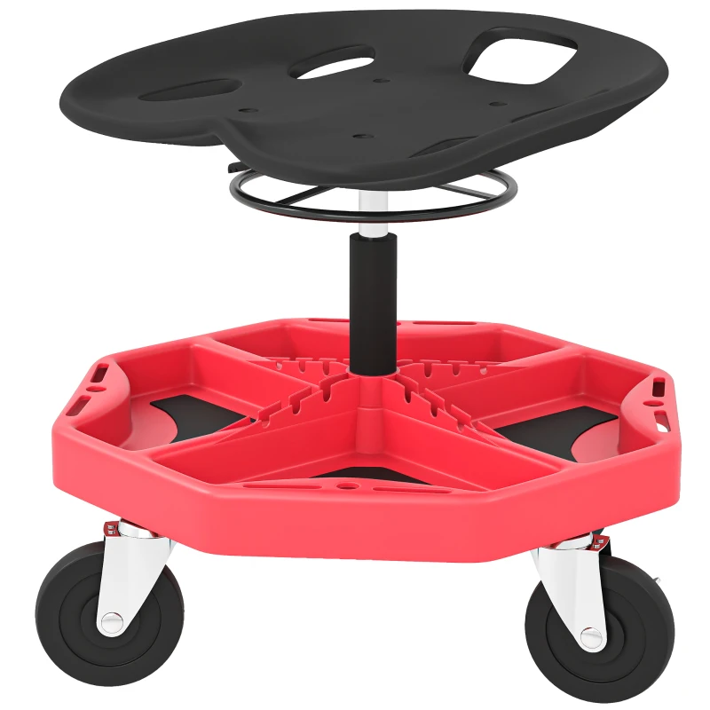 HOMCOM Tabouret d'Atelier Mobile avec Plateau Magnétique Roulettes Hauteur Réglable de 52–59,5 cm Charge 135 kg pour Garage Rouge