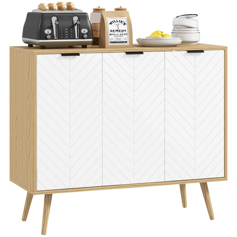 HOMCOM Low sideboard storage cabinet 2 cabinets 3 chevron doors adjustable shelves 91.5 x 35 x 77.4 cm natural wood