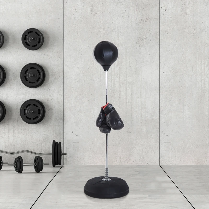 HOMCOM Freestanding Punching Bag Height-Adjustable 126-144 cm with Gloves, Pump and Weighted Base for Kids and Beginners Black
