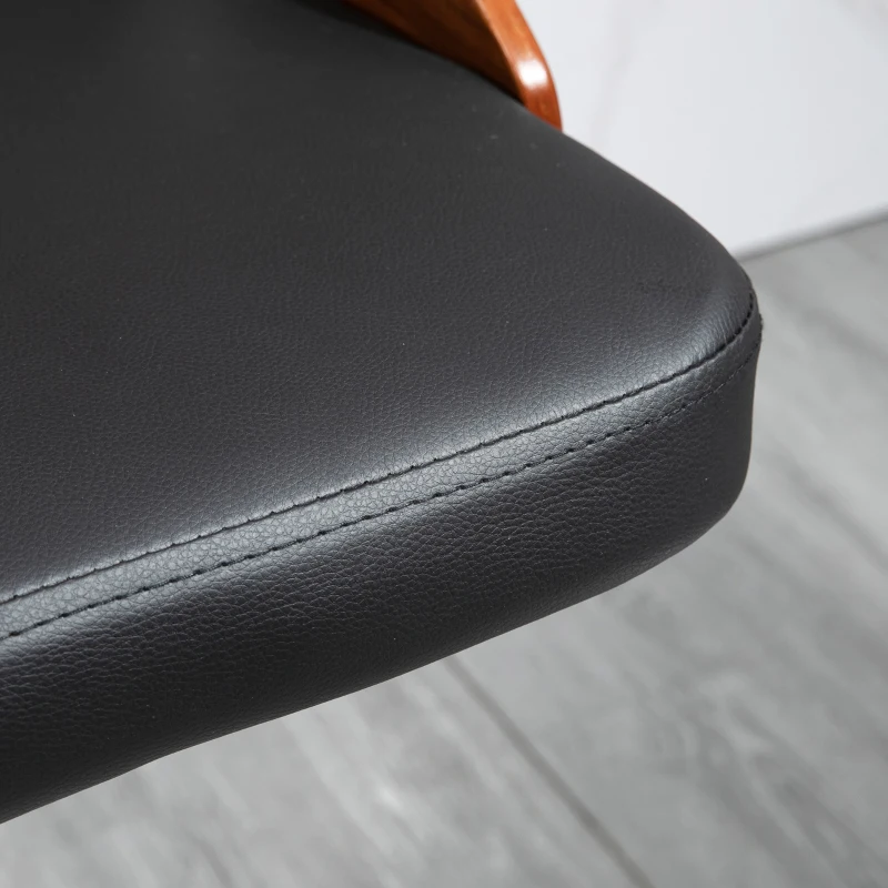 HOMCOM Set of 2 Contemporary Design Bar Stools Adjustable Seat Height 360° Swivel PU Synthetic Upholstery Black Slatted Wood-Effect Backrest