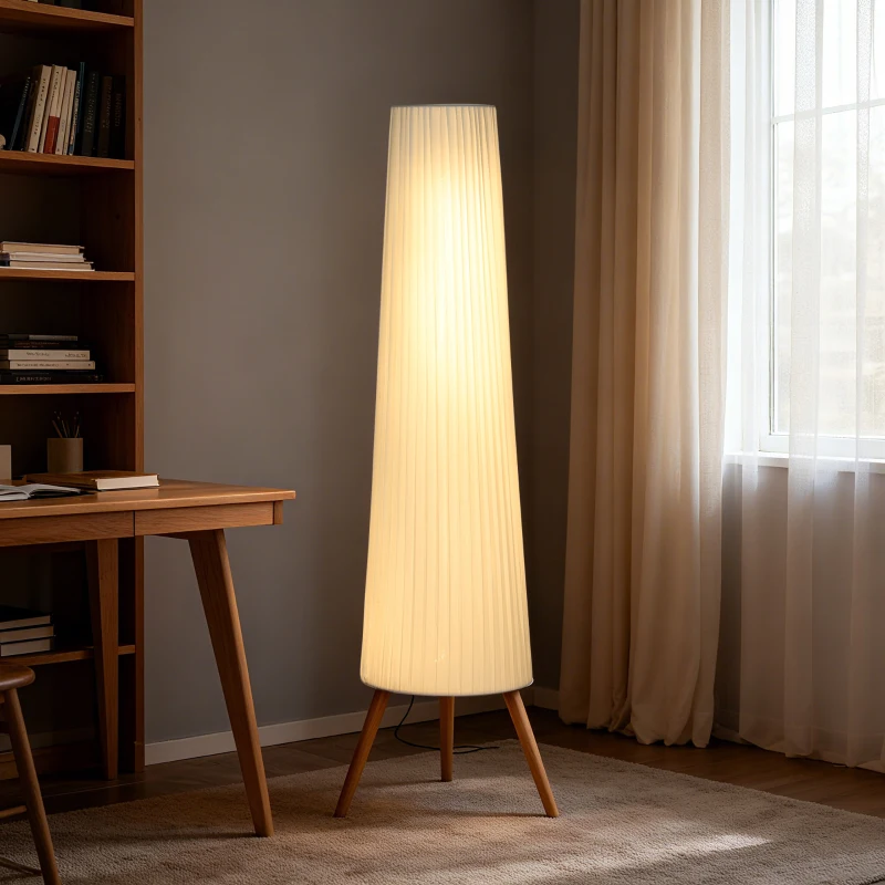 Lampă de podea HOMCOM cu trepied, întrerupător de picior și luminozitate reglabilă, 46x46x153 cm, albă