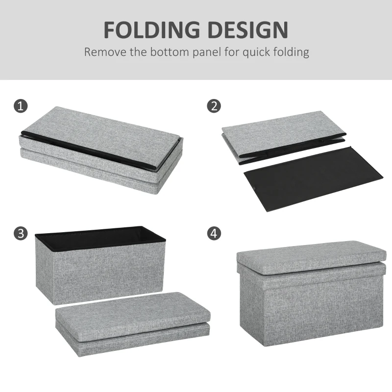 HOMCOM Bancă Pliabilă cu Spătar și Compartiment de 77L, Acoperire din Țesătură, 76x50x73 cm, Gri