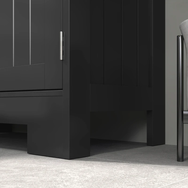 kleankin Low Bathroom Cabinet Multi-Storage Large Compartment 2 Drawers Double Door Cupboard with Shelf Black