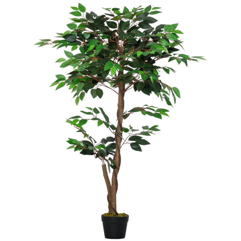 Outsunny Pianta Artificiale Albero del Tè con 546 Foglie Realistiche e Vaso Cemento 120 cm Verde
