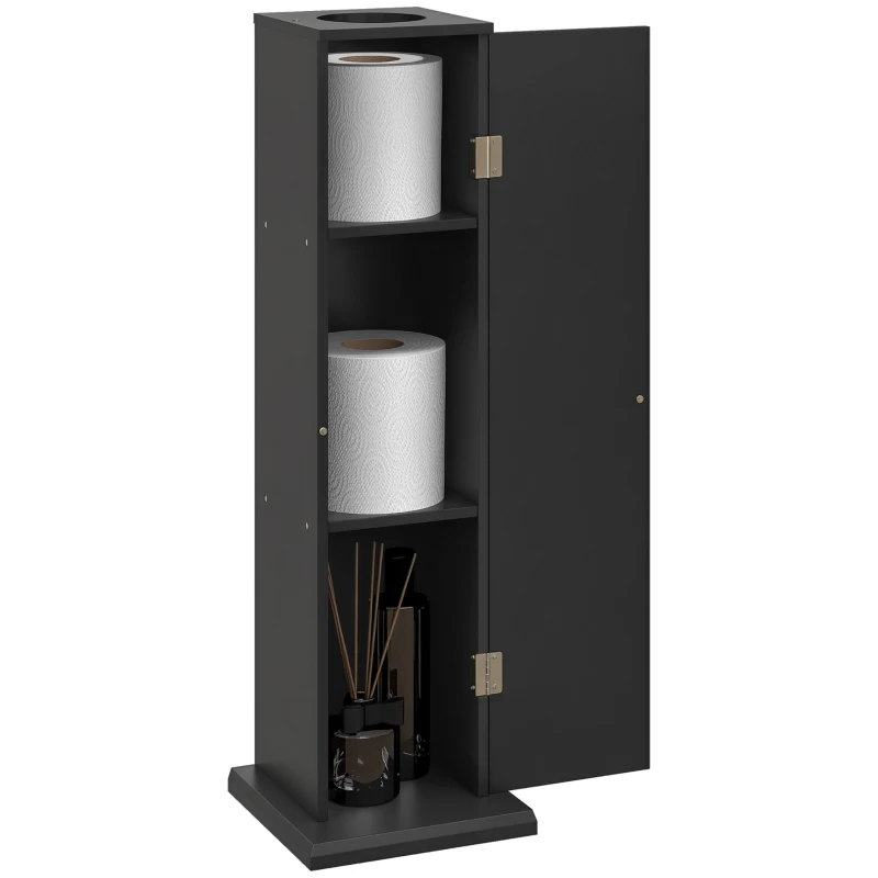 HOMCOM Toilet Paper Holder Bathroom Cabinet 3-Tier with Paper Outlet, for Small Spaces, Black