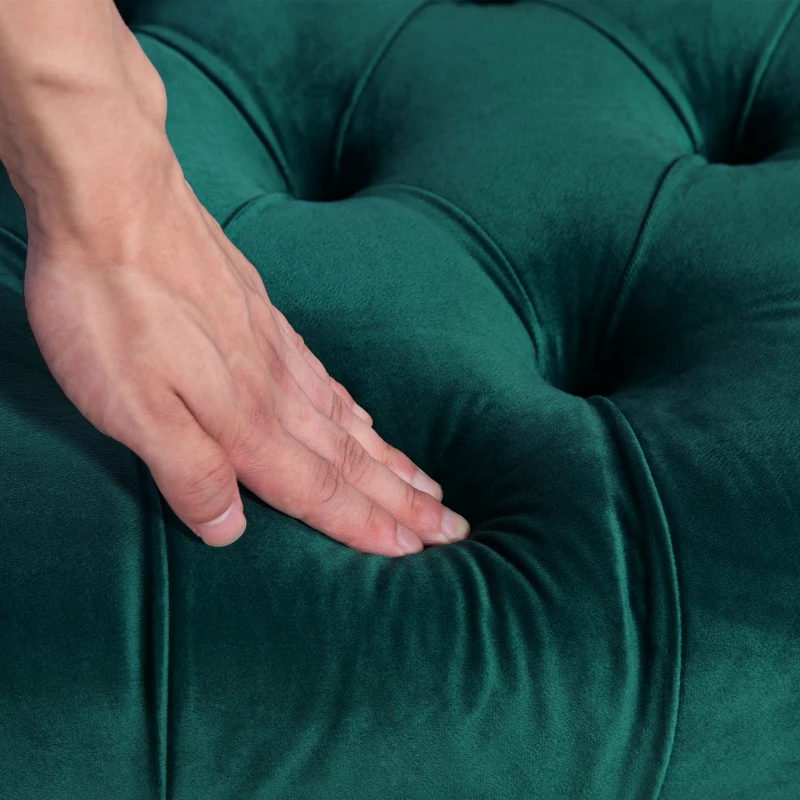 HOMCOM Tufted end-of-bed bench classic chic style dim. 118L x 45l x 42H cm gold metal legs green velvet