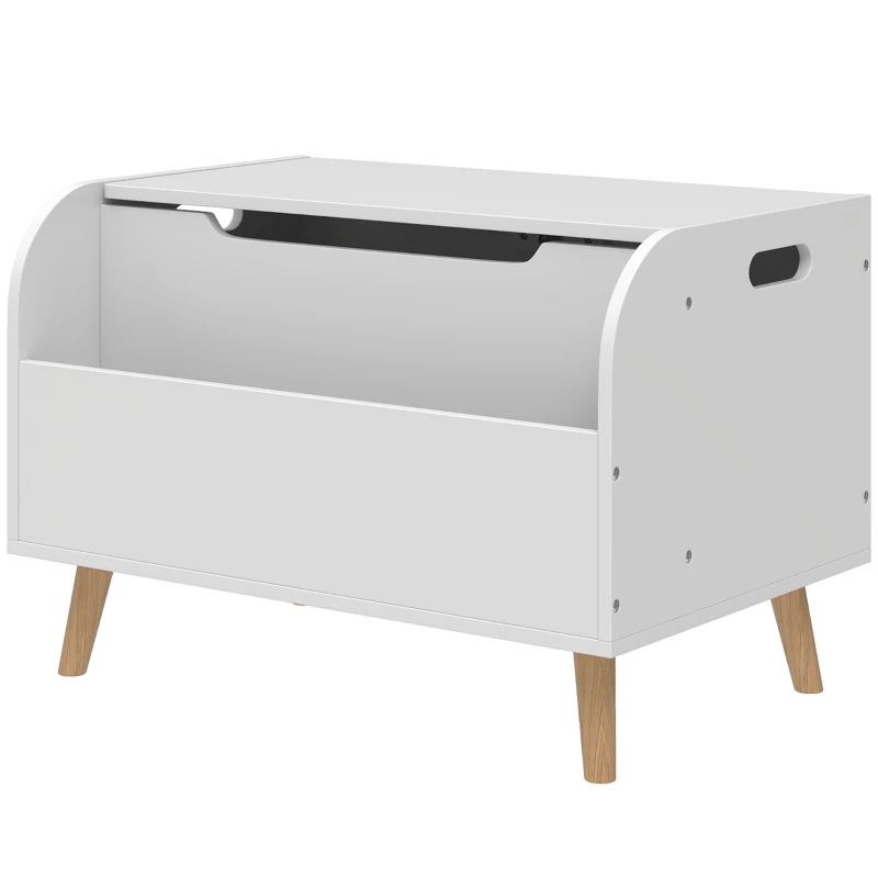 AIYAPLAY Coffre à jouet enfant, coffre de rangement enfant, couvercle rabattable et compartiment ouvert, 60x40x43cm, blanc