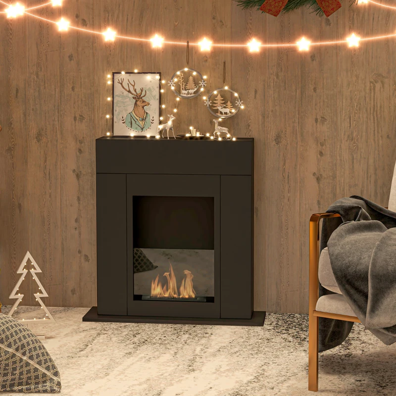 HOMCOM Cheminée bioéthanol brûleur 0,9 L, environ 3 h de durée de combustion 73 x 20 x 75 cm couverture 20-25 m² acier noir(m-8)