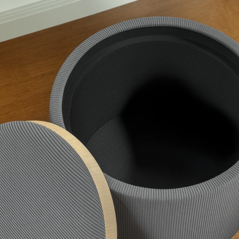 HOMCOM Storage Ottoman with Storage Compartment, Round, Footrest, Cord Fabric, MDf, Gray