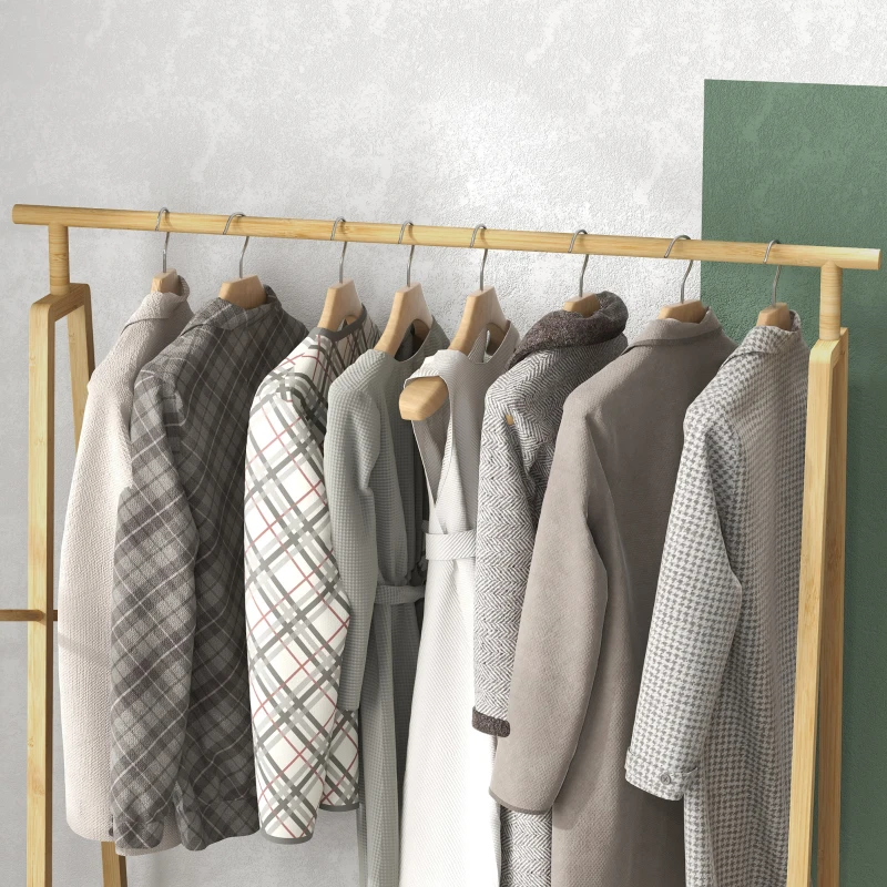 HOMCOM Bamboo clothes rack, Wooden coat stand with shoe shelf dim. 110L x 42l x 152H cm
