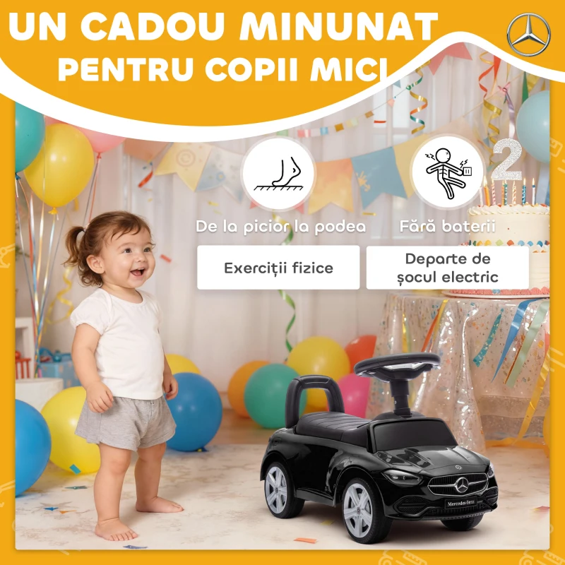 AIYAPLAY Mașinuță Electrică pentru Copii Licență Mercedes Benz cu Claxon și Spațiu Portaoggetti, 65x28x39 cm, Negru