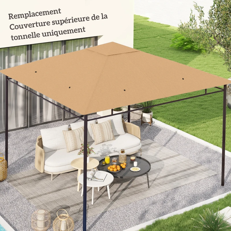 Outsunny Toile de rechange pour pavillon toit de remplacement gazebo tissu polyester haute densité 180 g/m² anti-UV 3 x 3 m beige