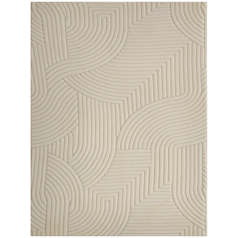 HOMCOM Living Room Rug 160 x 120 cm, Thick Pile Geometric Plush Non-Slip Rug, Cream