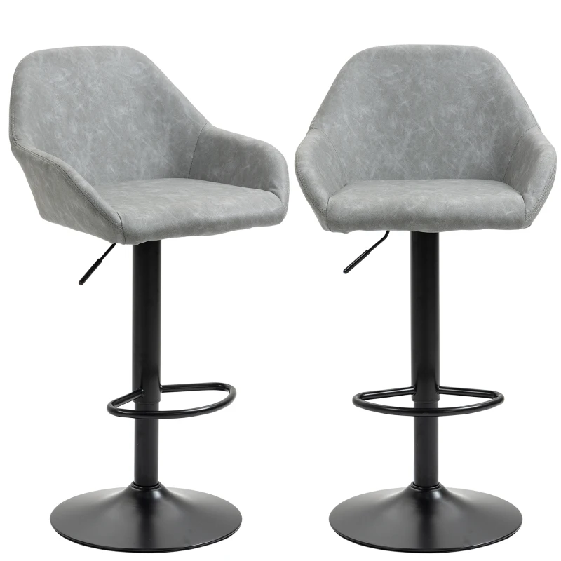 HOMCOM Set of 2 bar stools with backrest and footrest, height-adjustable and 360° swivel, gray