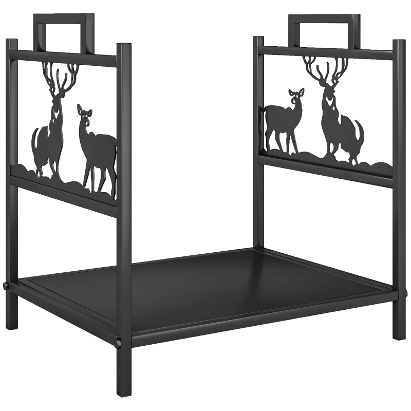 Outsunny Indoor Firewood Rack 42,5 x 33,5 x 43 cm Metal Firewood Rack for Fireplace Stove Black