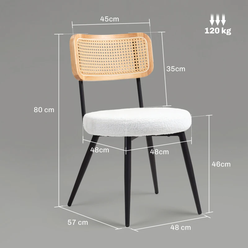 HOMCOM Set of 2 bohemian dining chairs with rattan back, for living room, dining room, bedroom, white