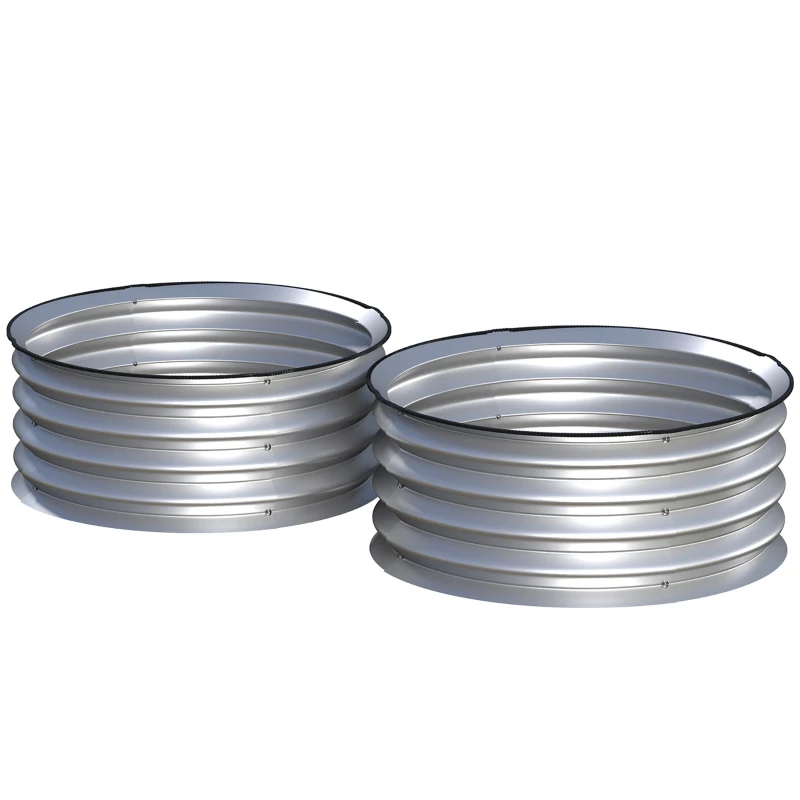 Outsunny Set di 2 Letti per Orto Rialzati in Acciaio Galvanizzato con Fondo Aperto, Ø60x30cm, Argento