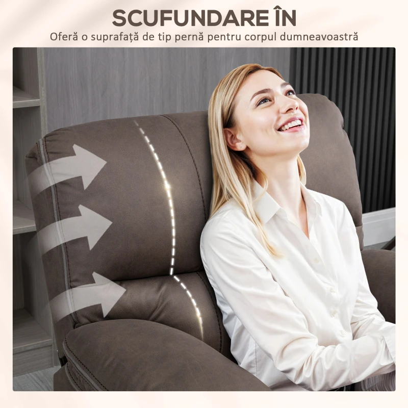 HOMCOM Fotoliu Relax cu inclinare manuala si suport pentru picioare, husa din microfibra si captuseala suplimentara, 97x90x96cm, maro(m-5)
