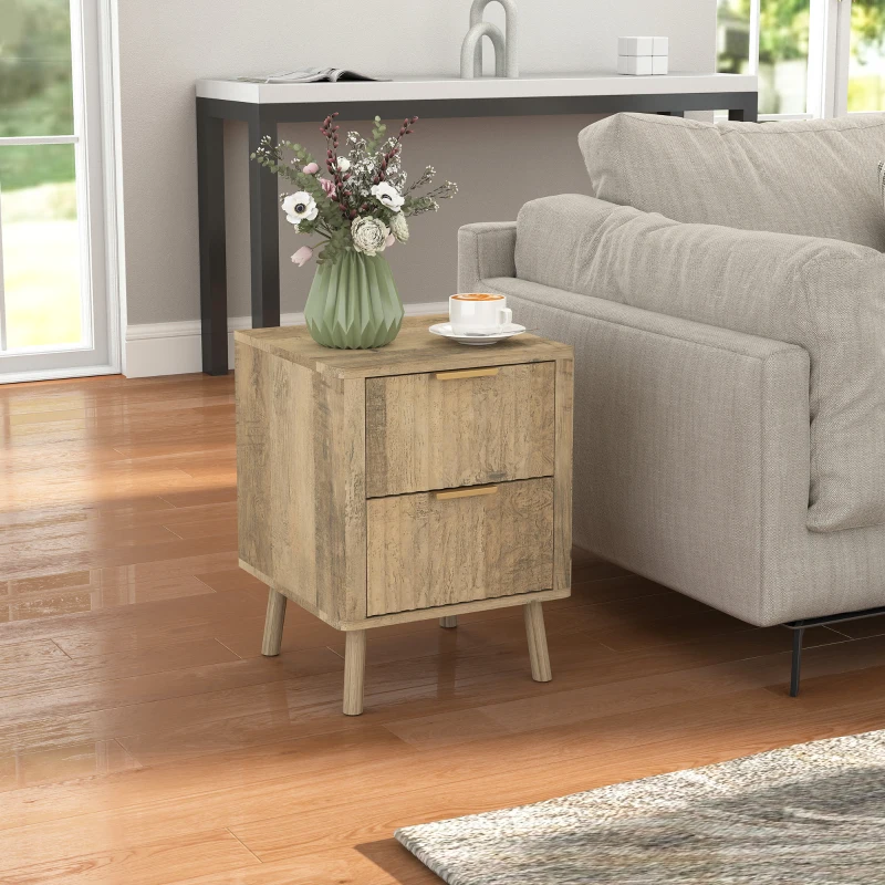 HOMCOM Set of 2 nightstands with 2 fluted drawers for bedroom, living room, 40 x 40 x 53 cm, oak