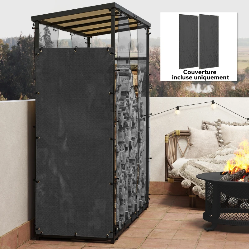 Outsunny Set of two covers for log rack protecting against water dust and UV 600D Oxford fabric black