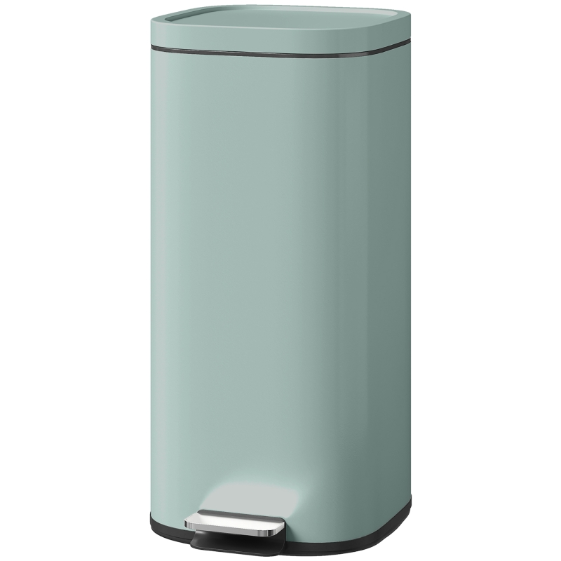 HOMCOM 30L Kitchen Bin, Compact Pedal Bin with Soft-Close and Stay-Open Lid, Removable Bucket for Kitchen, Home, Office, Green