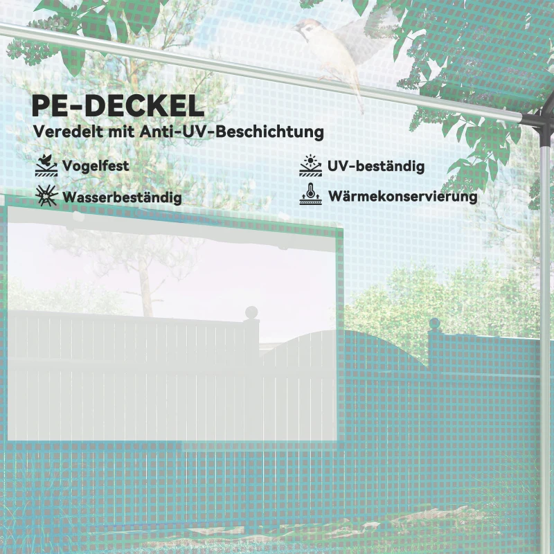 Outsunny Tunnelgewächshaus, aufrollbare Tür und Fenster, verzinkter Stahlrahmen, 2x3x2m, Grün