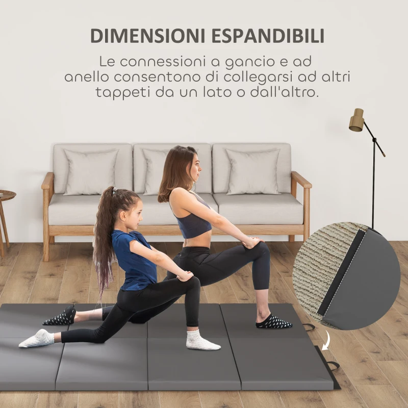 HOMCOM Tappetino da Ginnastica Pieghevole, Materassino Fitness Spesso 5 cm e Antiscivolo, 180x80x5 cm, Grigio