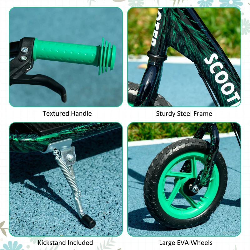 AIYAPLAY Kids Scooter with Adjustable Handlebar, Children's Kick Scooter with Non-slip Footplate, Rear Brake, Kickstand, Green