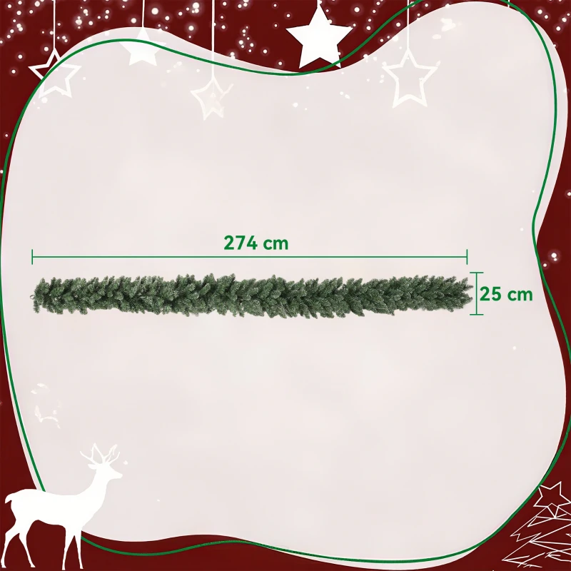 HOMCOM 2.7 m Artificial Christmas Garland Decoration with 216 Tips, Fir Garland for Stairs & Fireplace, Green