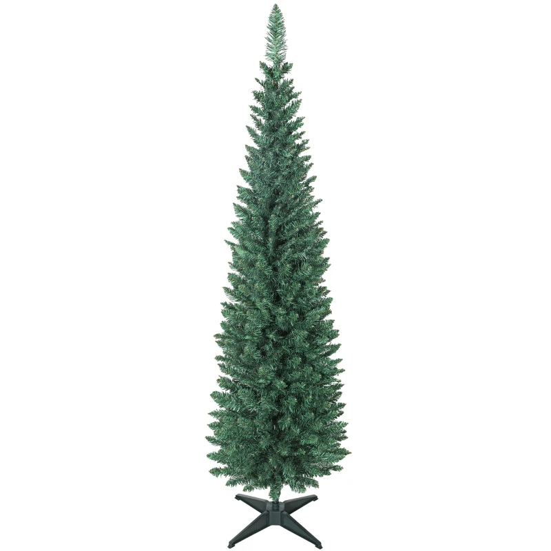 HOMCOM Artificial Christmas Tree 180 cm, slim Christmas tree, 321 branch tips, easy to assemble and store, for home office, green