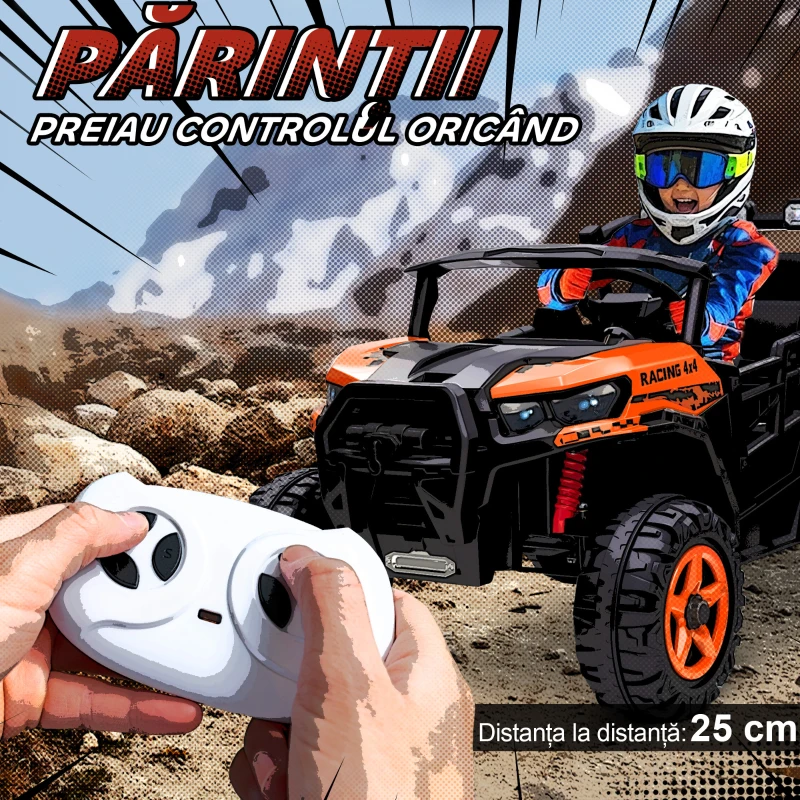 AIYAPLAY Mașinuță Electrică pentru Copii 3-8 Ani 24V cu 2 Locuri, Dublu Motor, Telecomandă și Pornire Lentă, Portocaliu