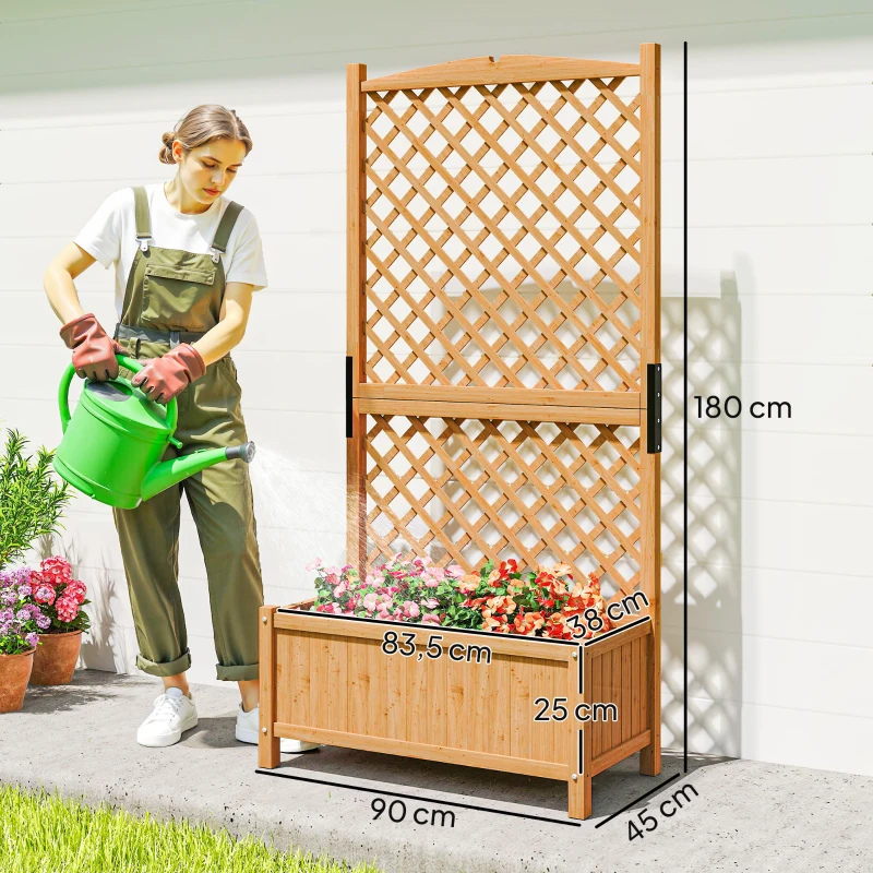 Outsunny Floreira de Jardim com Treliça Caixa de Plantio com Suporte para Plantas Trepadeiras 90x45x180cm Madeira