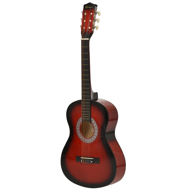 HOMCOM 36" 3/4 Beginner Acoustic Guitar Set, with Protective Case, Red