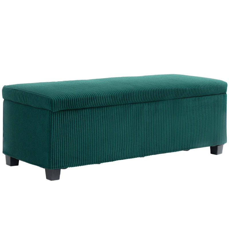 HOMCOM Corduroy End-of-Bed Storage Bench with Lid, for Living Room, Bedroom, Entryway, 112 x 42 x 40 cm, green
