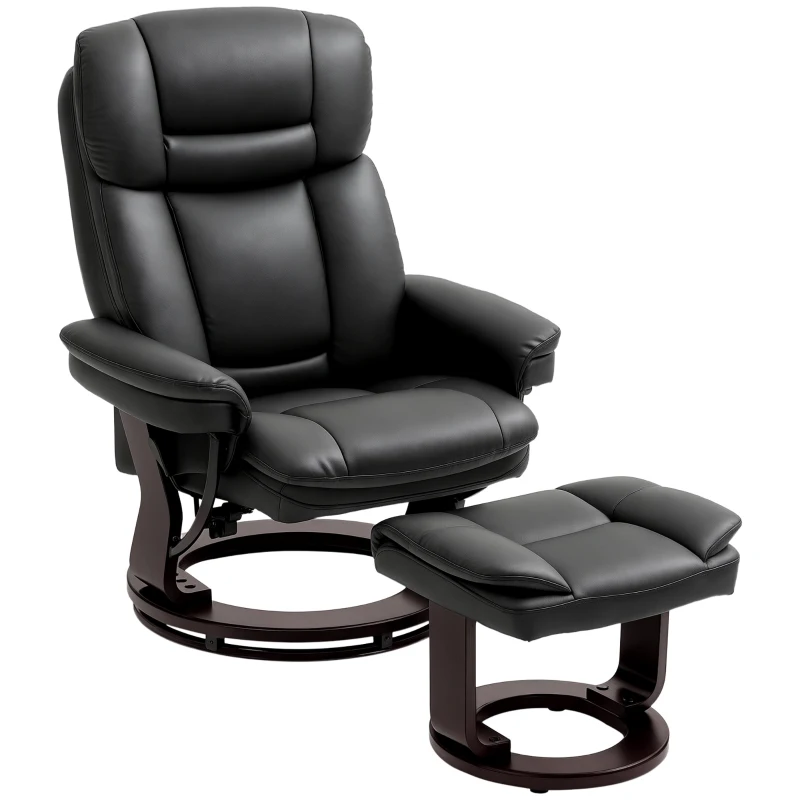 HOMCOM Recliner with Footstool, Adjustable Chair, Faux Leather Upholstery, Padded Chair with Foldable Backrest, Black