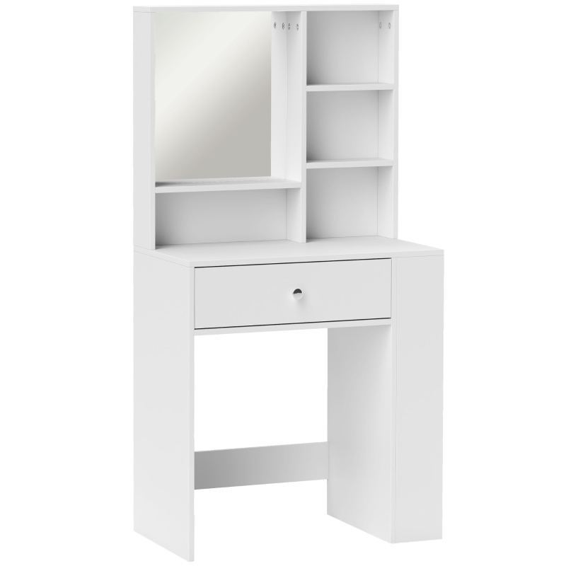 HOMCOM Vanity Table with Mirror, Drawer, 3-step Side Holder, Particleboard, White