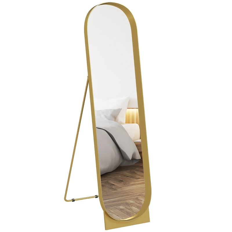 HOMCOM Arched standing mirror 40 x 160 cm metal frame and shatterproof film floor or wall-leaning mount gold