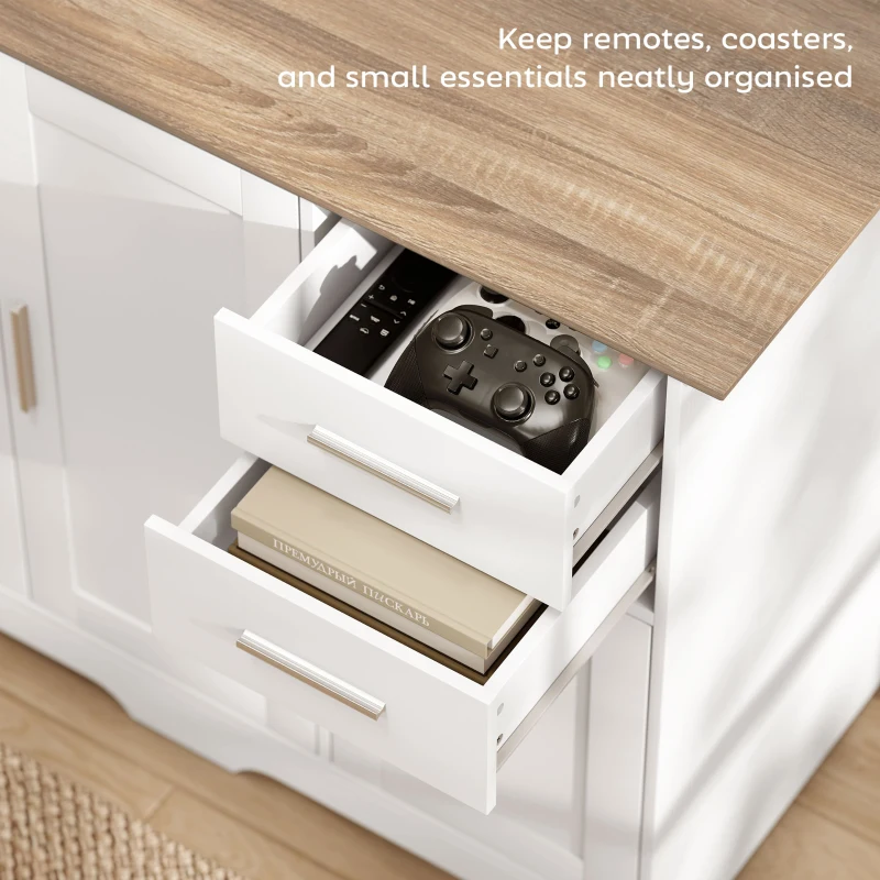 HOMCOM Comodă Modernă din Lemn cu 2 Sertare și 2 Dulapuri, 100x40x78 cm, Alb și Culoare Lemn