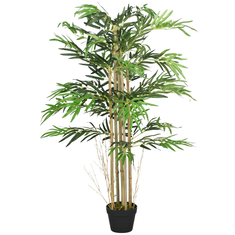 Outsunny Bamboo Artificial XXL 1.15 m Faux Tree 730 Dense Realistic Leaves Pot Included Black Green