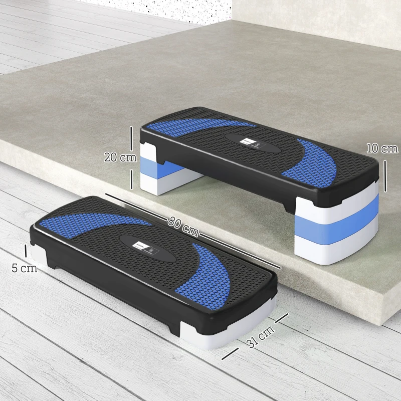 Stepper Fitness Aerobic - Aosom.fr x FFHandball - adjustable height non-slip surface 80 x 31 x 20 cm black blue